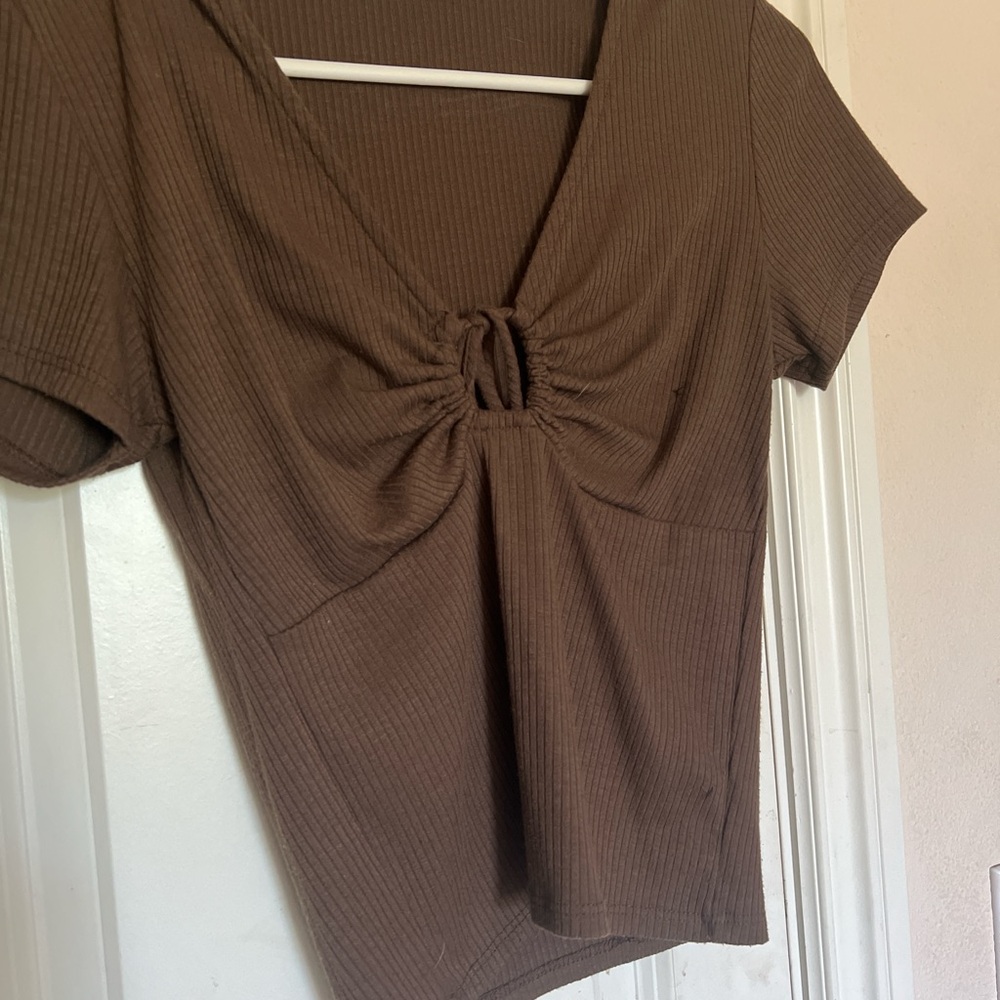 Brown Ribbed Women's Top